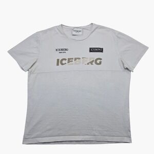 Iceberg Since 1974 Mens Graphic T-Shirt Grey Logo Patch Short Sleeve XL